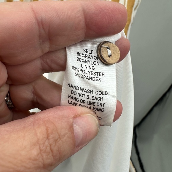 ROOLEE Striped white-mustard button Cottagecore  midi length dress. SMALL - Picture 7 of 10